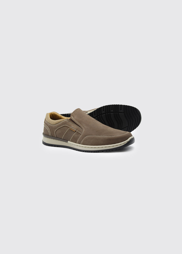 Bateman Men's Slip on Moccasin with Dual Elastic Lip - Pebble