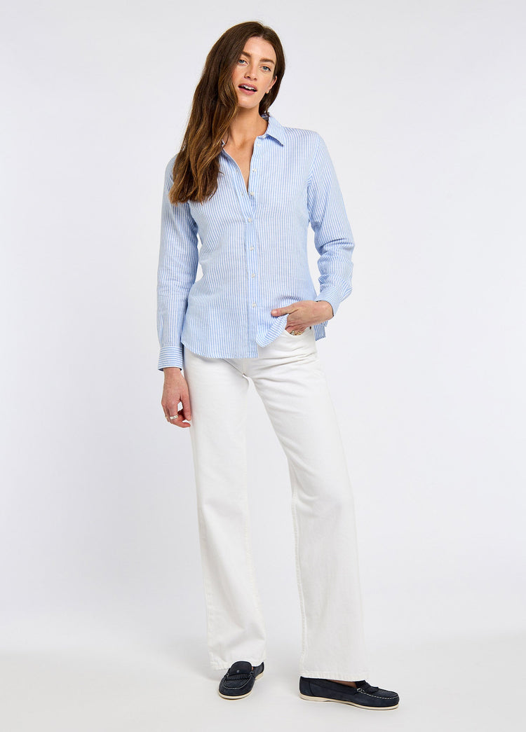 Butterfly Women’s Long Sleeve Linen Shirt - Blue