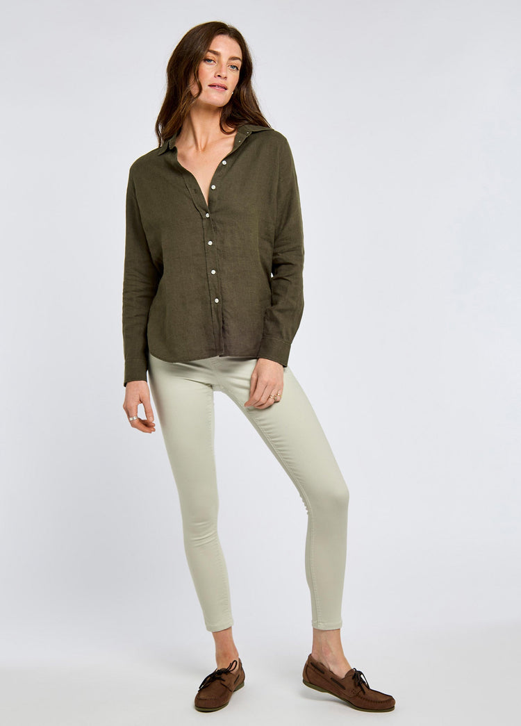 Butterfly Women’s Long Sleeve Linen Shirt - Khaki