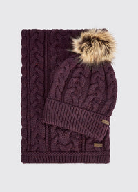 Edenmore Knitted Hat And Scarf Set - Damson