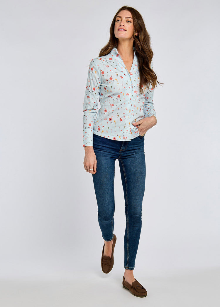 Fuchsia Women's Printed Long-Sleeve Shirt - Pale Blue