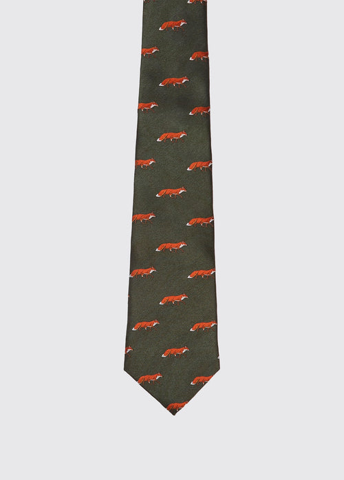 Kavanagh 100% silk fox motif tie - Olive