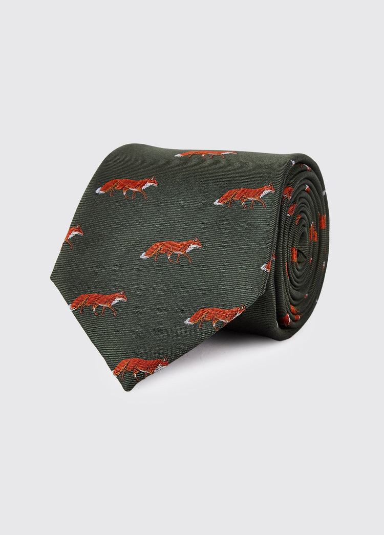 Kavanagh 100% silk fox motif tie - Olive
