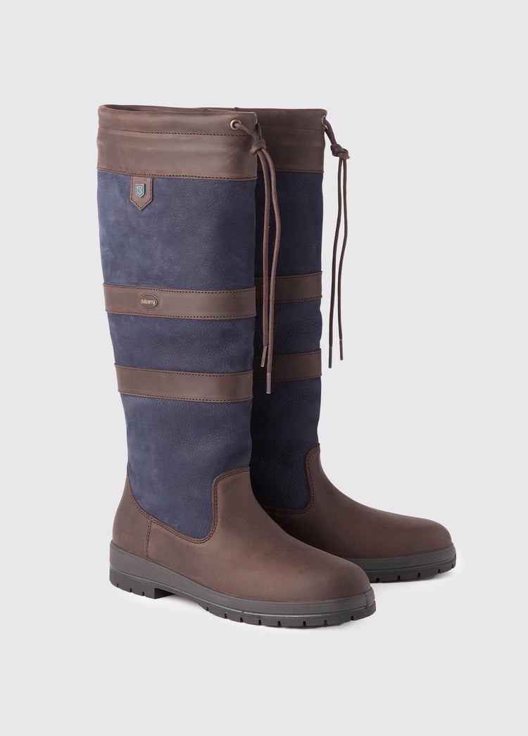 Pair of Dubarry ladies Roscommon Country Boots, navy and brown short leather boots