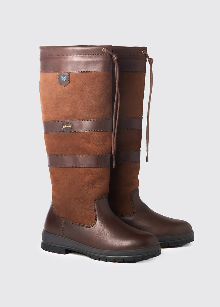 A pair of Ladies Dubarry knee-high walnut brown leather Galway Country Boot with laced top