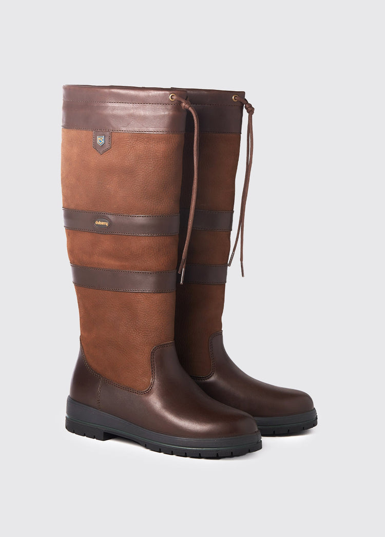 A pair of wider calf fitting Ladies Dubarry knee-high walnut brown leather Galway Country Boot with laced top