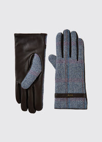 Ballycastle Ladies Tweed Leather Gloves - Denim Haze