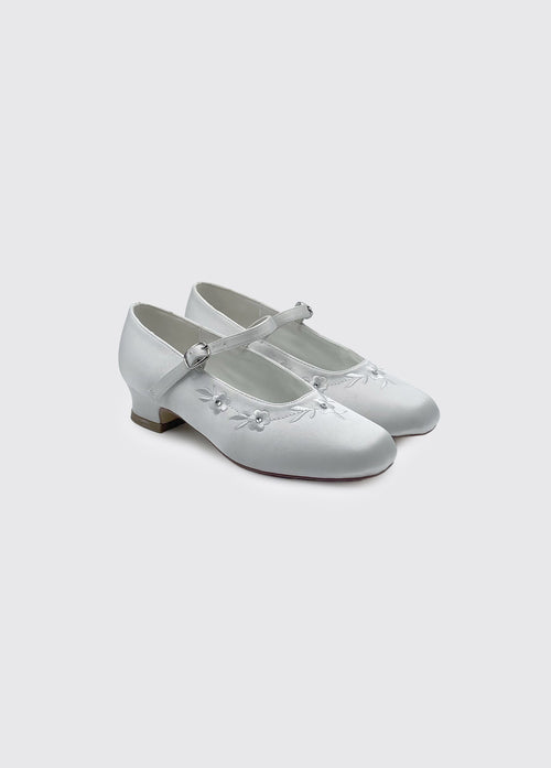 Theola Girls White Communion Shoe - White Satin