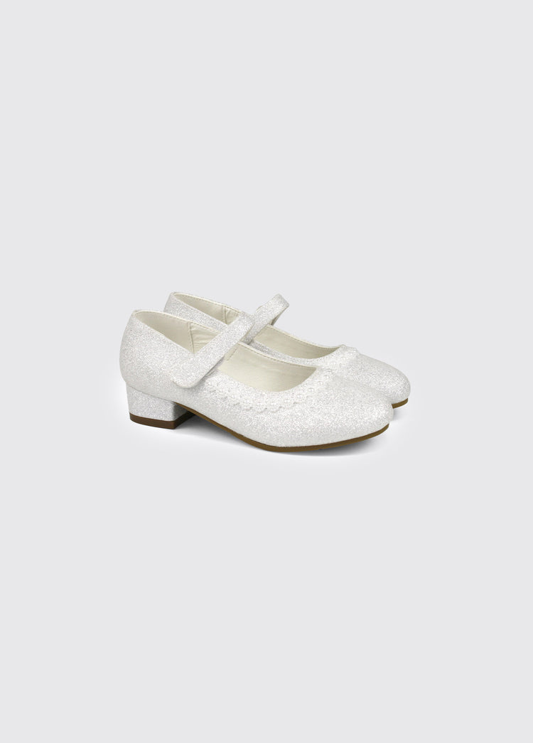 Velma Girl's Communion Shoe - White Glitter