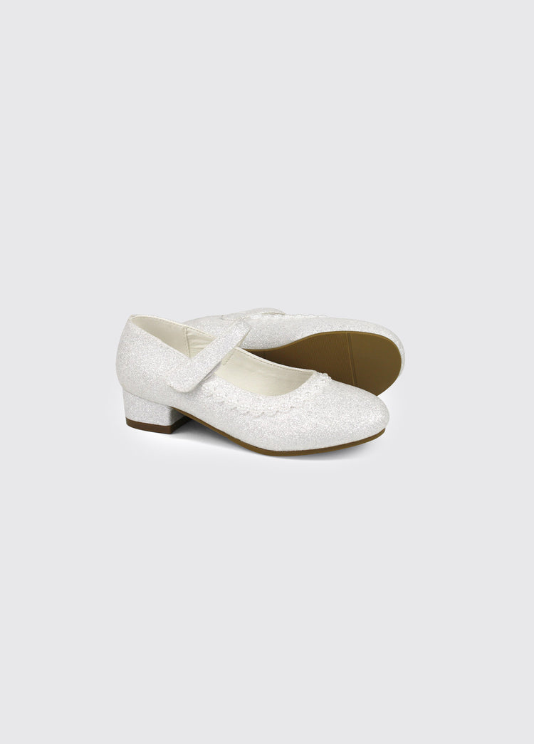 Velma Girl's Communion Shoe - White Glitter