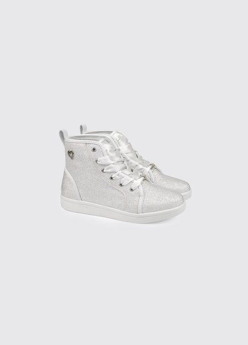 Virgina Girl's Communion Shoe - White Glitter
