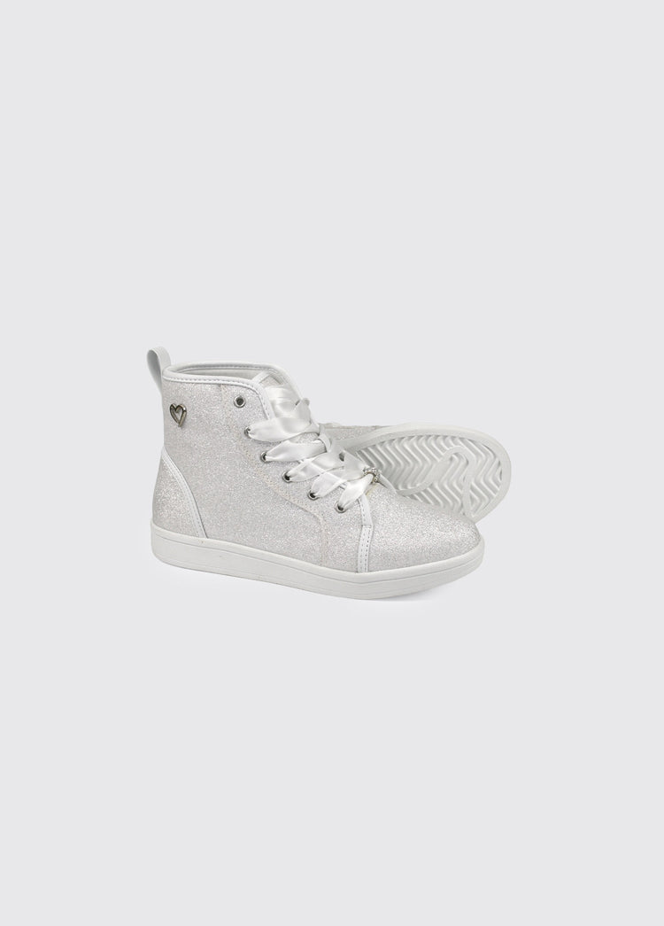 Virgina Girl's Communion Shoe - White Glitter