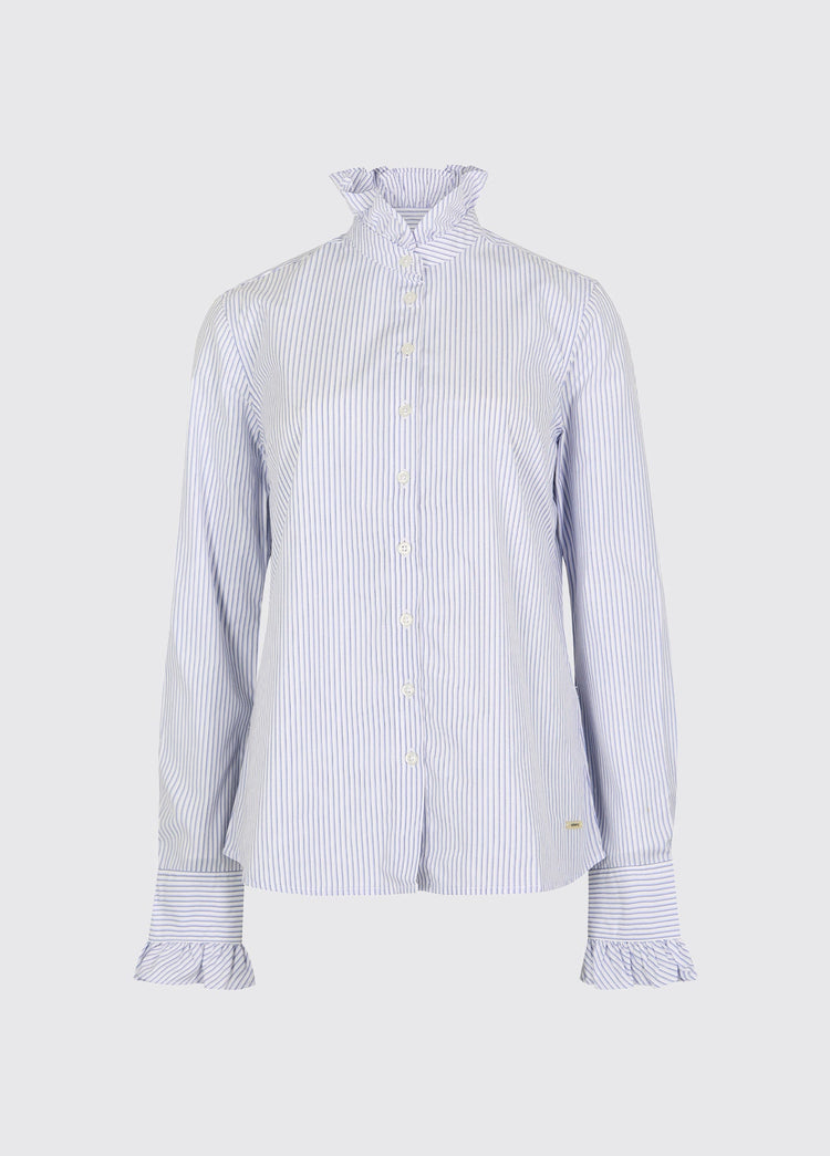 Wisteria Women’s stripe shirt with ruffle details - Blue Multi